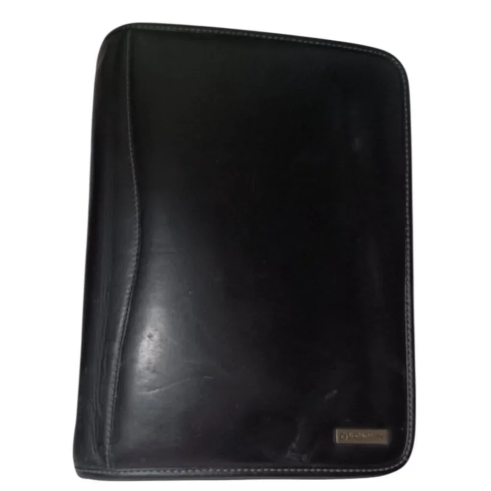 Franklin Covey Classic Black Leather Planner 7 Ring Binder Zipper extras (read)